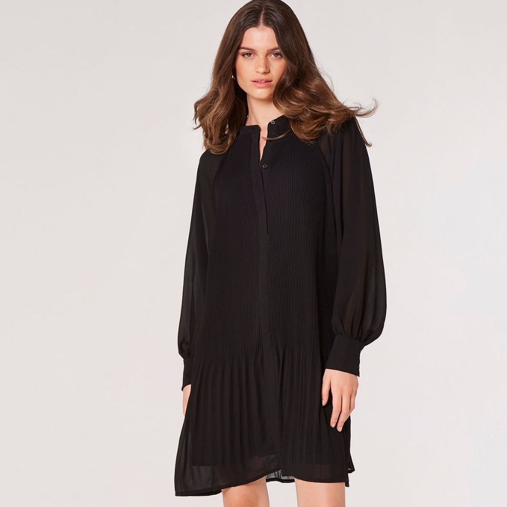 Black Mini Pleat Shift Dress